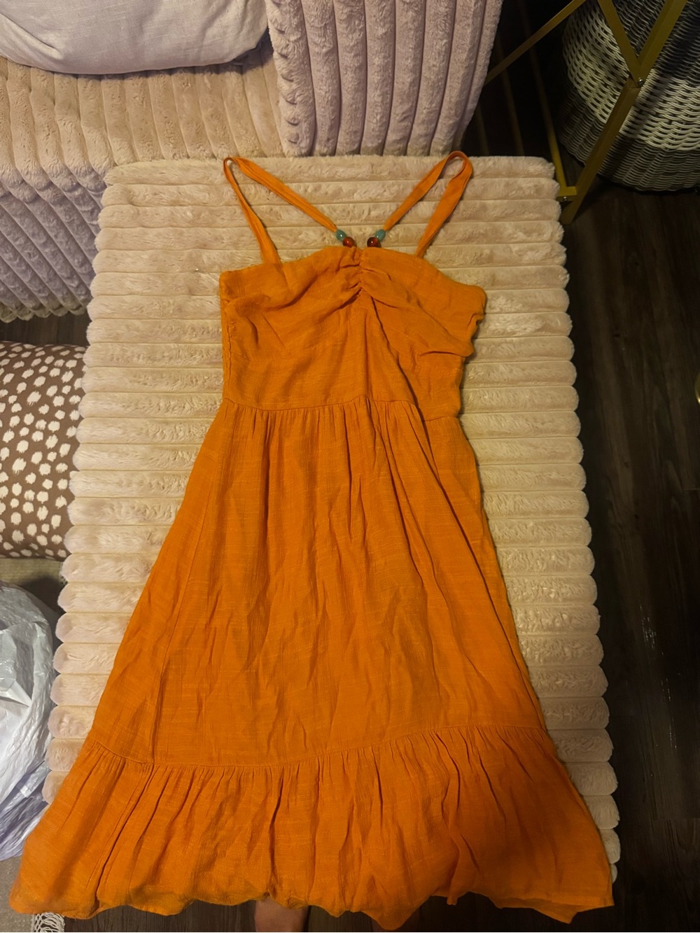 Sleeveless Orange Sundress with Ruffled Hem